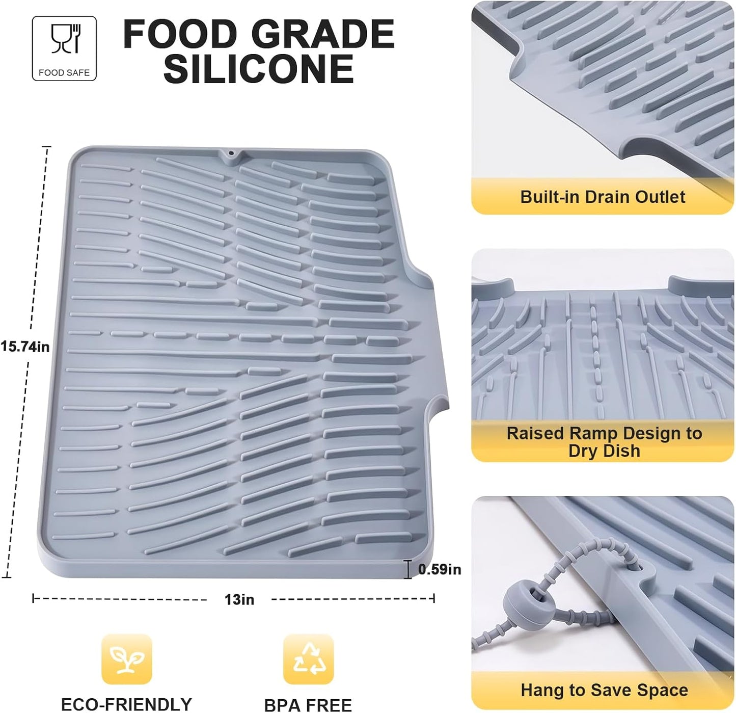 Silicone Dish Drying Mat – Heat Resistant, Non-Slip, Quick-Dry