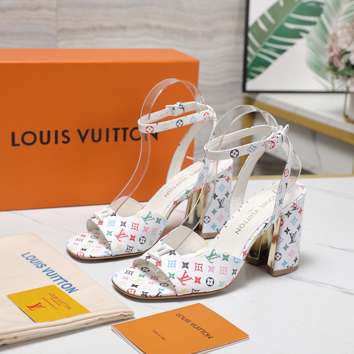 Lvv colorful printed high-heeled sandals 0725102304