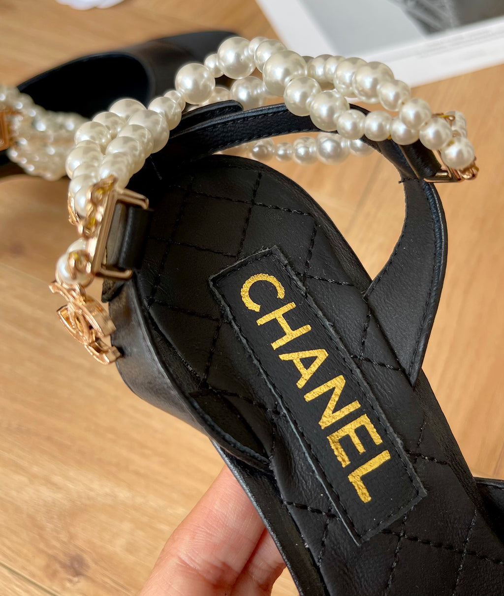 CNL Pointed pearl chain high heel sandals 1824070202
