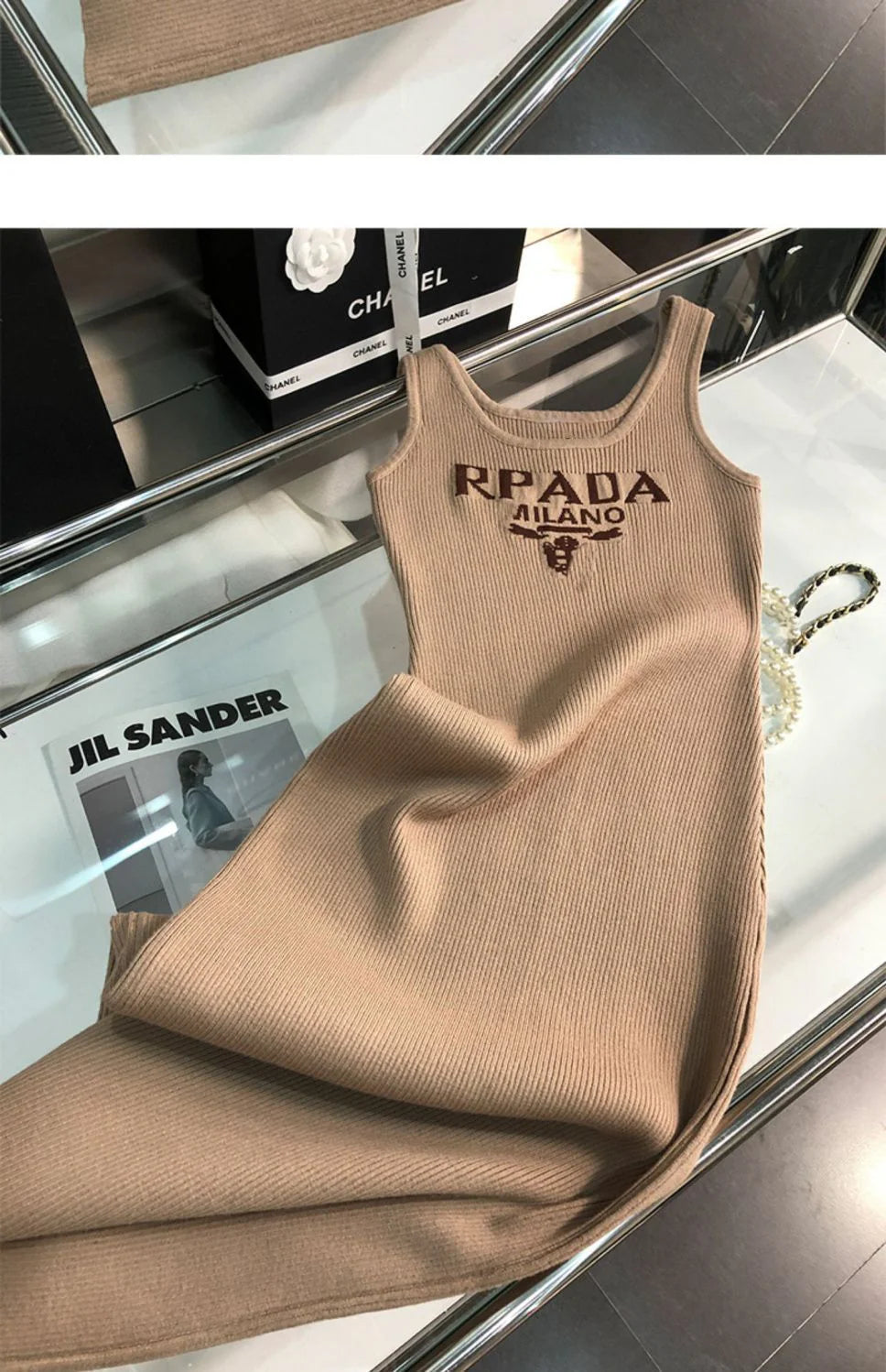 New Fashion All-match Ice Silk Knitted Sling Dress 1024040306