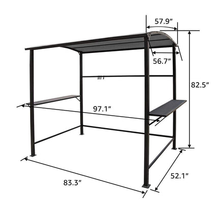 Grill Gazebo 8' by 4.6' Metal BBQ Shelter with Single-Tier Soft Top and Shelves, Grey