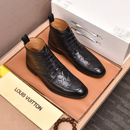 LVV high-top printed business leather shoes 0724120515