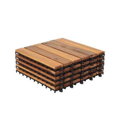 Acacia Wood Interlocking Flooring Tiles, 12 x 12 Inch Wood Deck Tiles