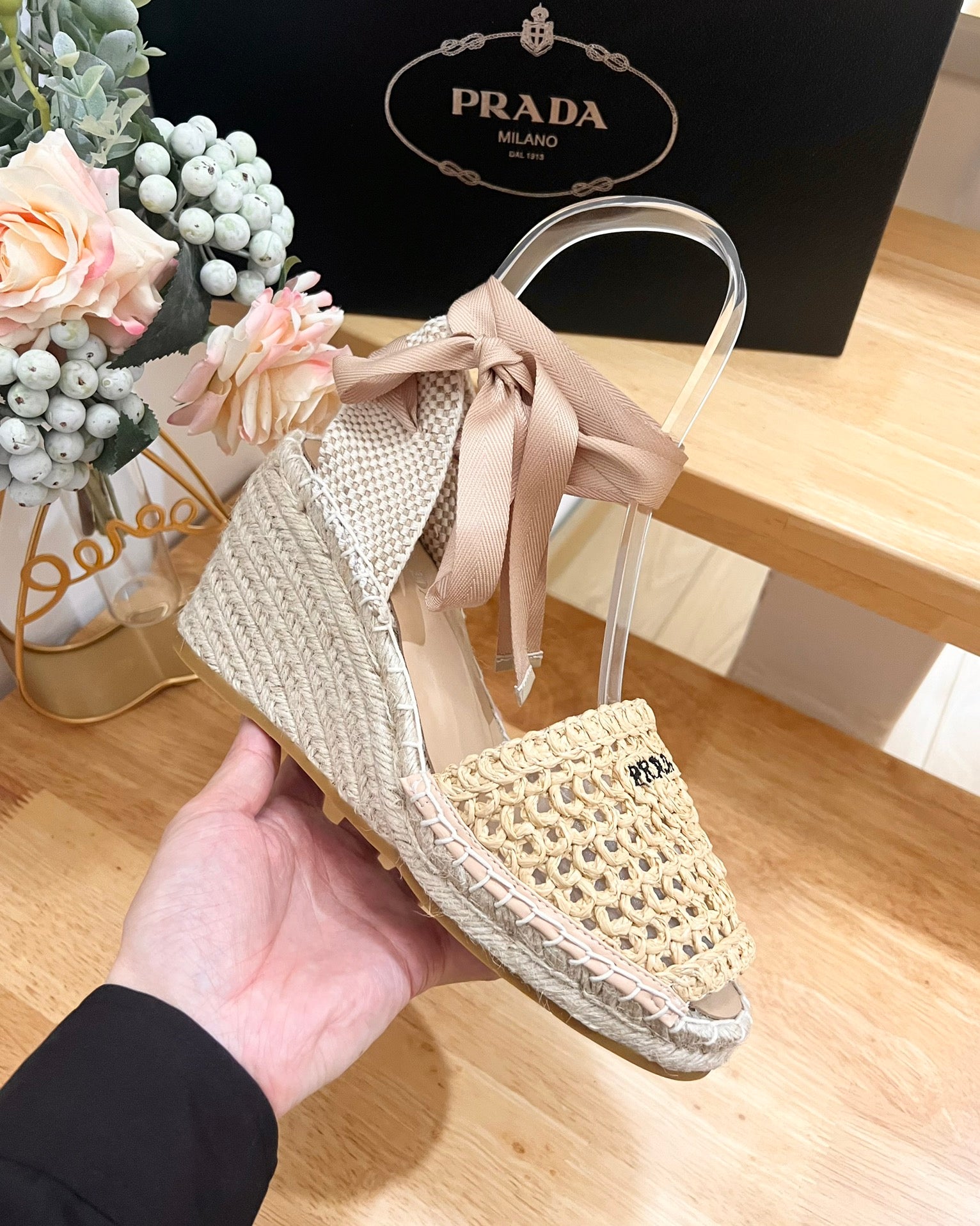 PRD Braided round toe wedge heel lace-up sandals bucket shoes 0724070902