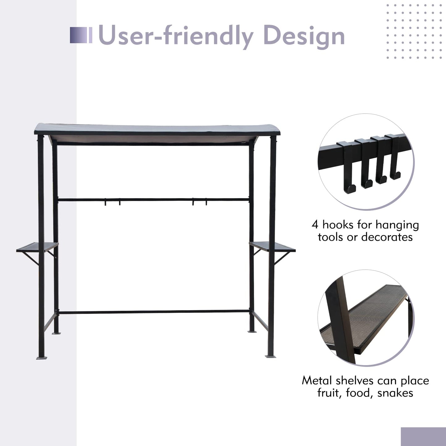 Grill Gazebo 8' by 4.6' Metal BBQ Shelter with Single-Tier Soft Top and Shelves, Grey