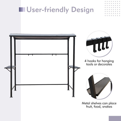 Grill Gazebo 8' by 4.6' Metal BBQ Shelter with Single-Tier Soft Top and Shelves, Grey