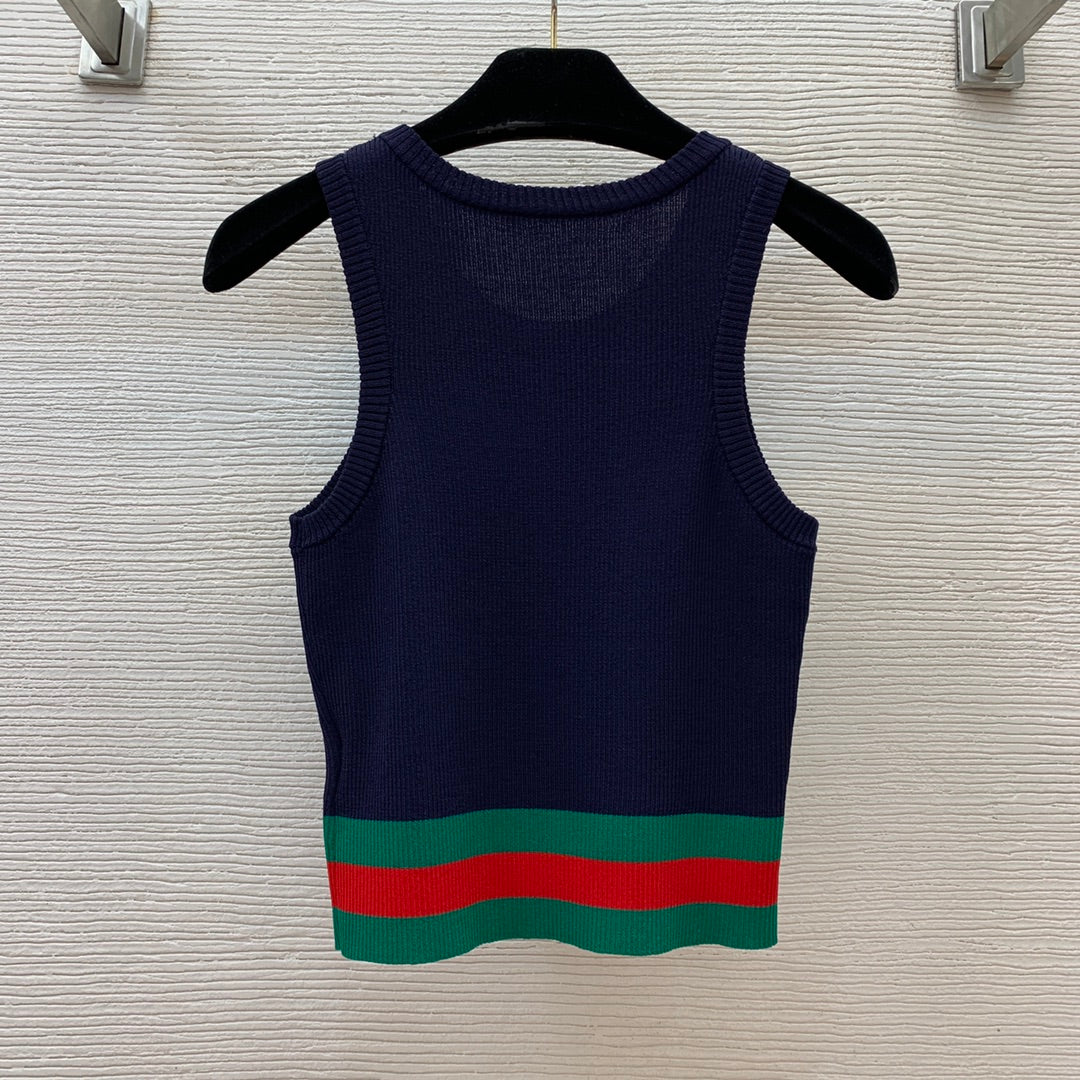 Slim-fit stretch-knit vest top with embroidered logo and contrast stripes 0724100901