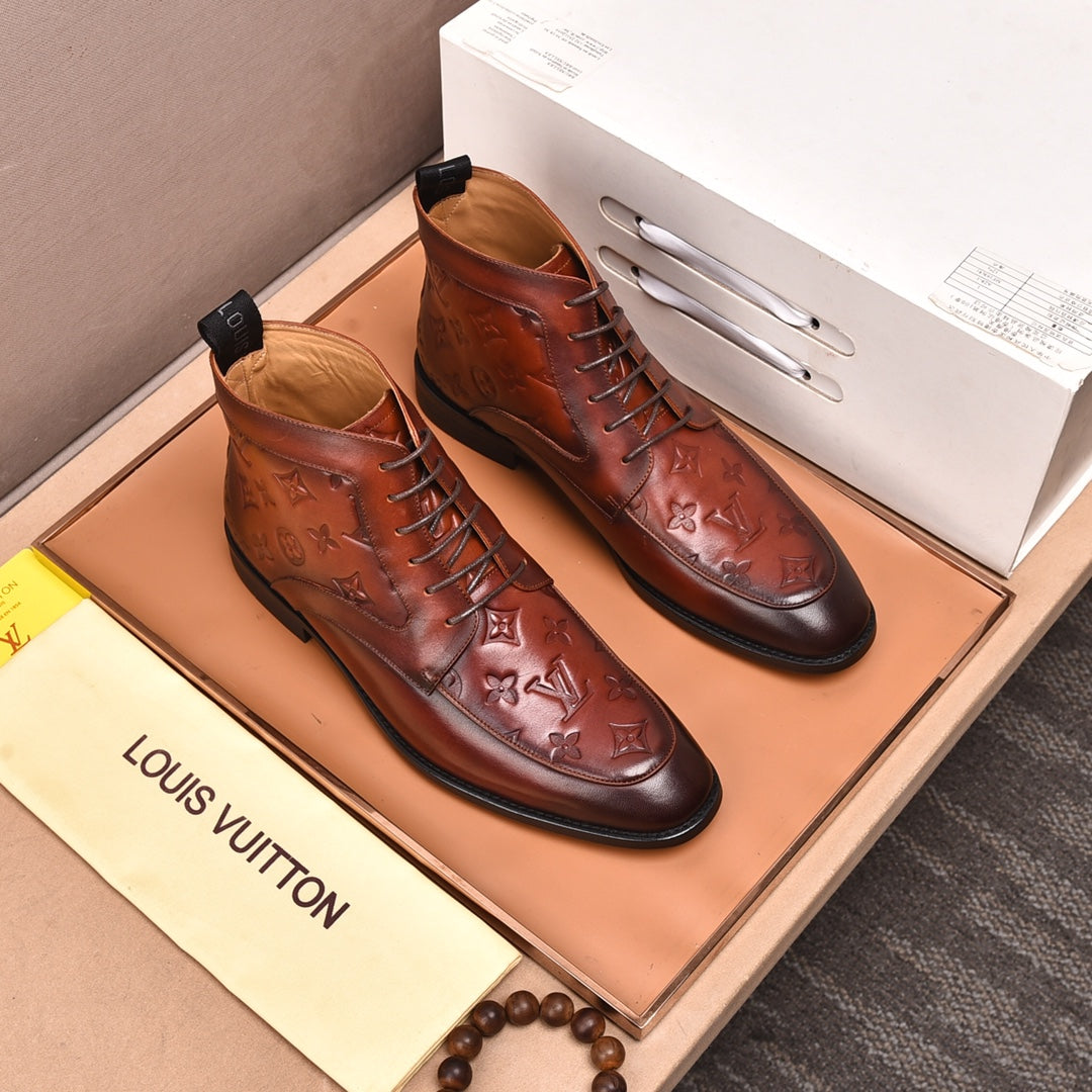 LVV high-top printed business leather shoes 0724120515