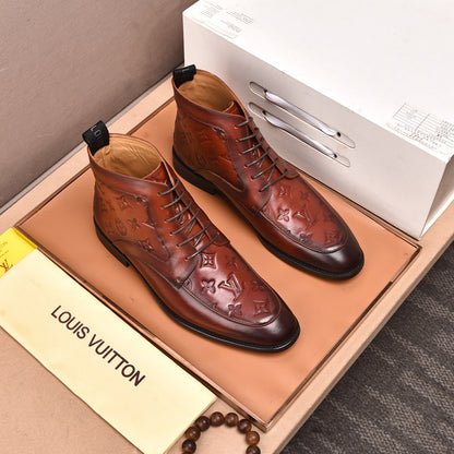 LVV high-top printed business leather shoes 0724120515