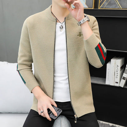 Men's Knitted Sweater Cardigan Stand Collar Little Bee Coat XC0823091105