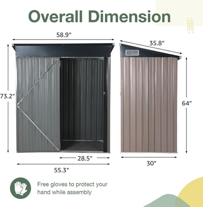 5'x 3' Outdoor Storage Shed Metal Garden Tool Shed for Backyard, Patio, Lawn, Brown