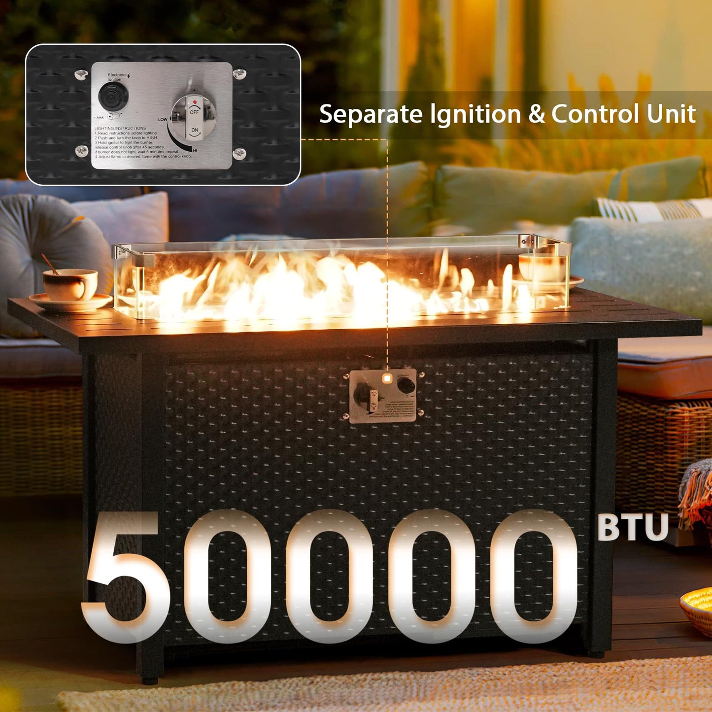 45'' Outdoor Propane Fire Pit Table, 50000 BTU Firepit with Adjustable Flame