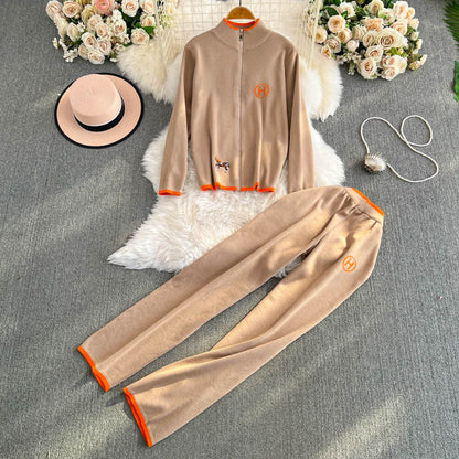 Embroidered sweater long-sleeved top two-piece set 9000910001