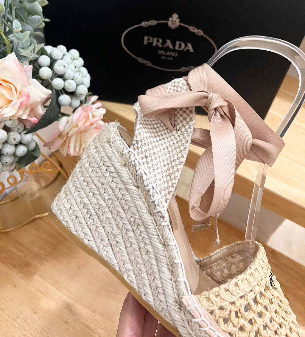PRD Braided round toe wedge heel lace-up sandals bucket shoes 0724070902