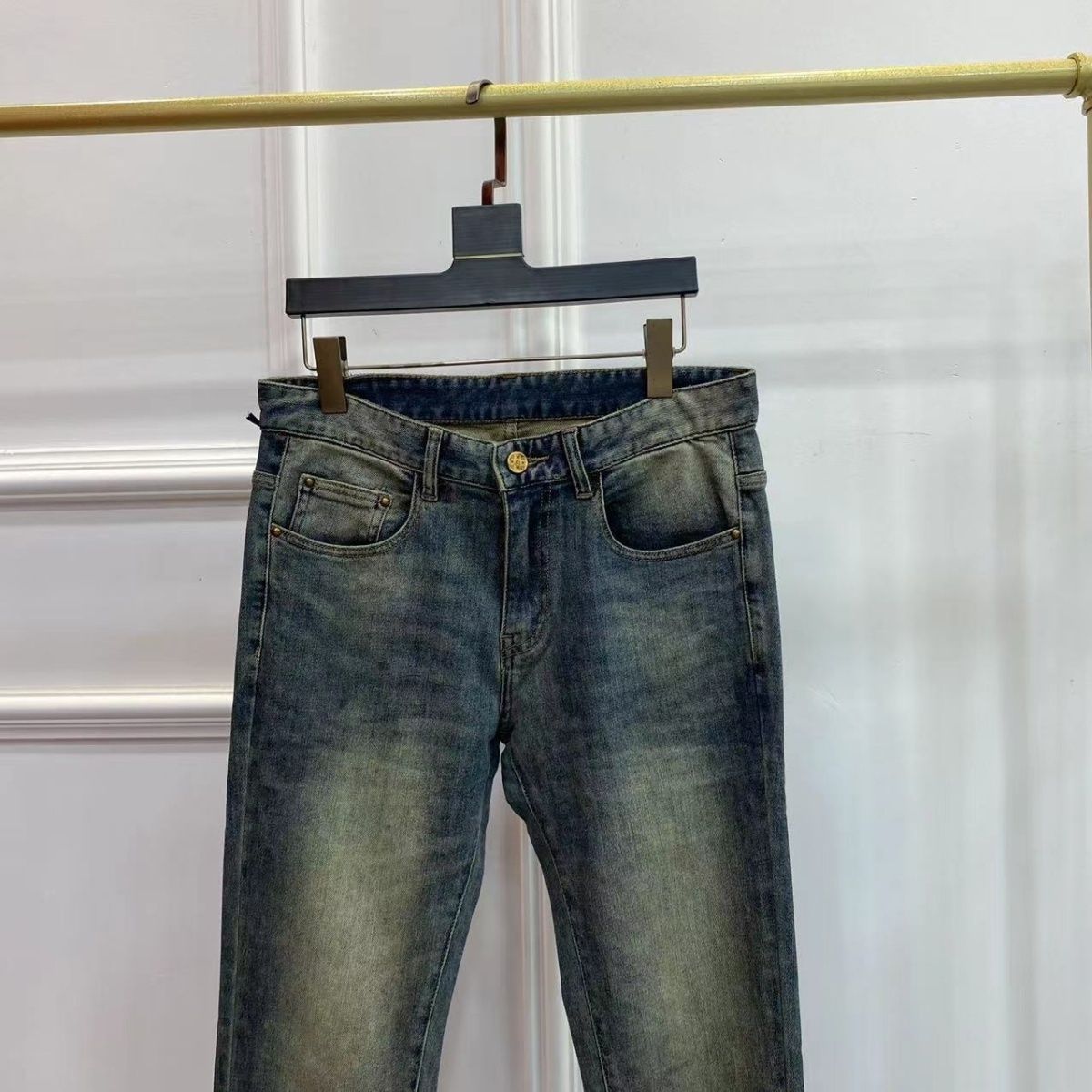 Simple Washed Stretch Pants Slim Fit Jeans