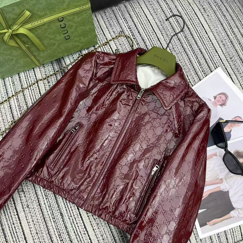 New Double G Lapel Short Leather Jacket 1025102402