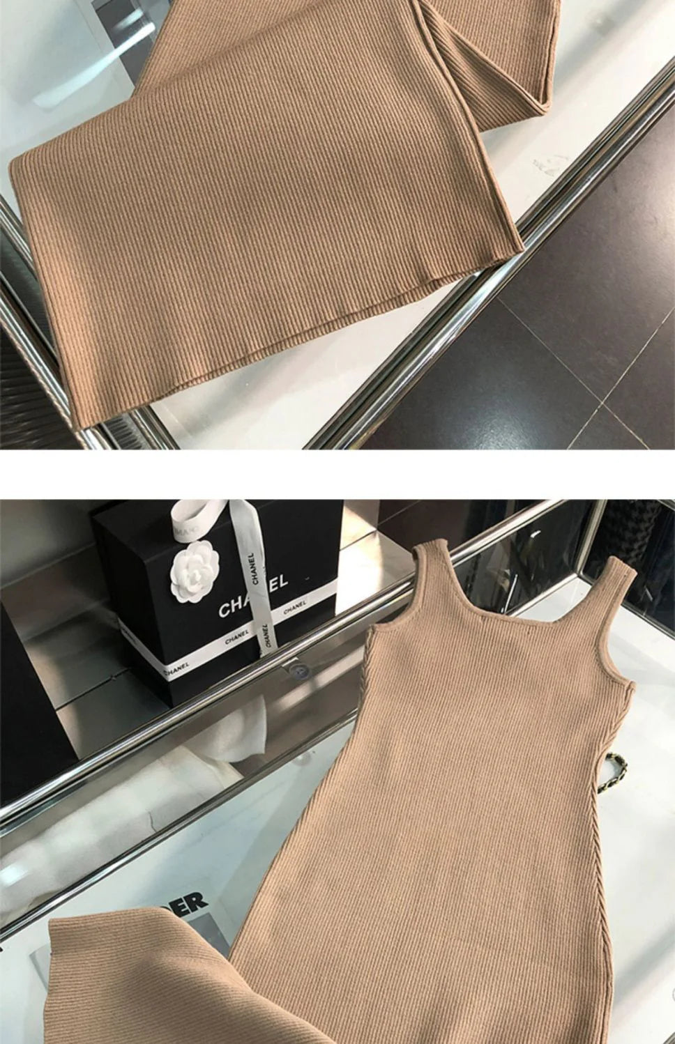 New Fashion All-match Ice Silk Knitted Sling Dress 1024040306