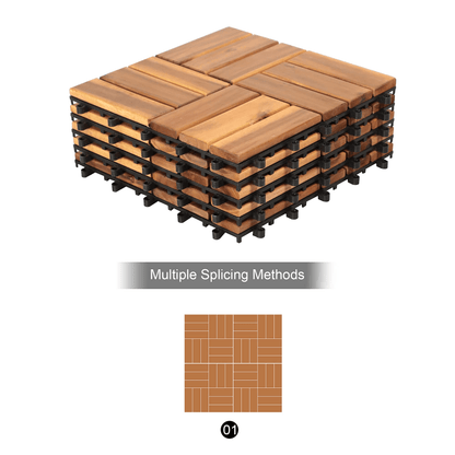 Acacia Wood Interlocking Flooring Tiles, 12 x 12 Inch Wood Deck Tiles