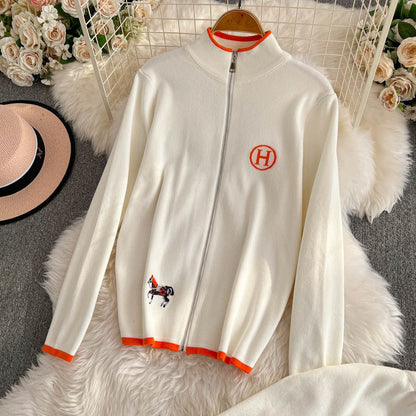 Embroidered sweater long-sleeved top two-piece set 9000910001