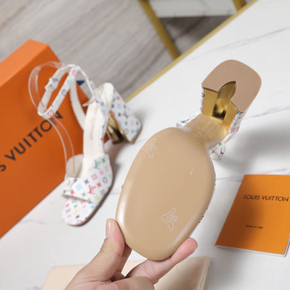 Lvv colorful printed high-heeled sandals 0725102304