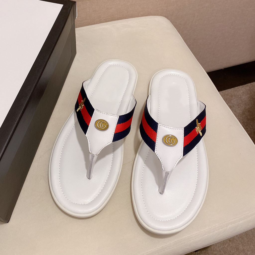 Leather brand flip flops