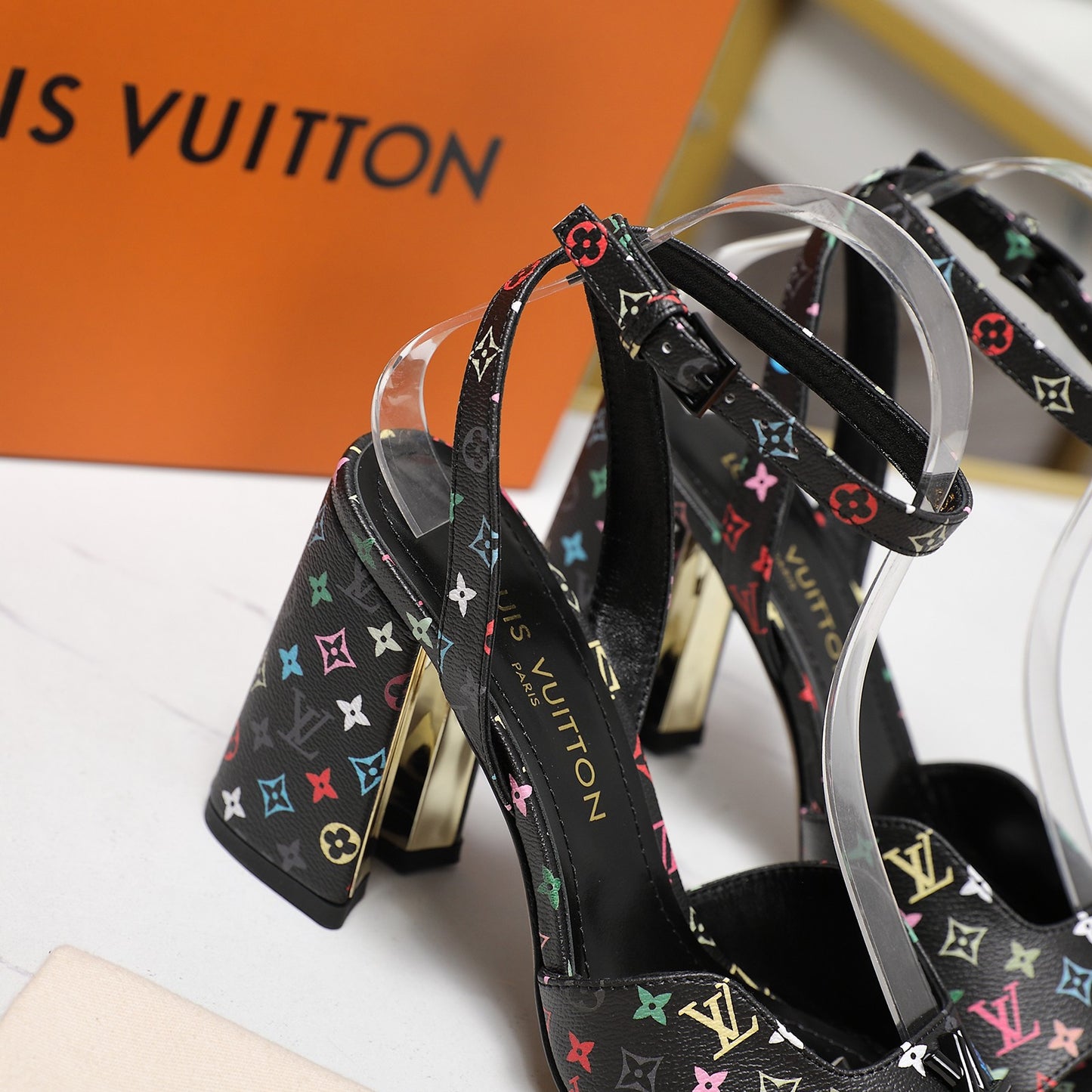 Lvv colorful printed high-heeled sandals 0725102304