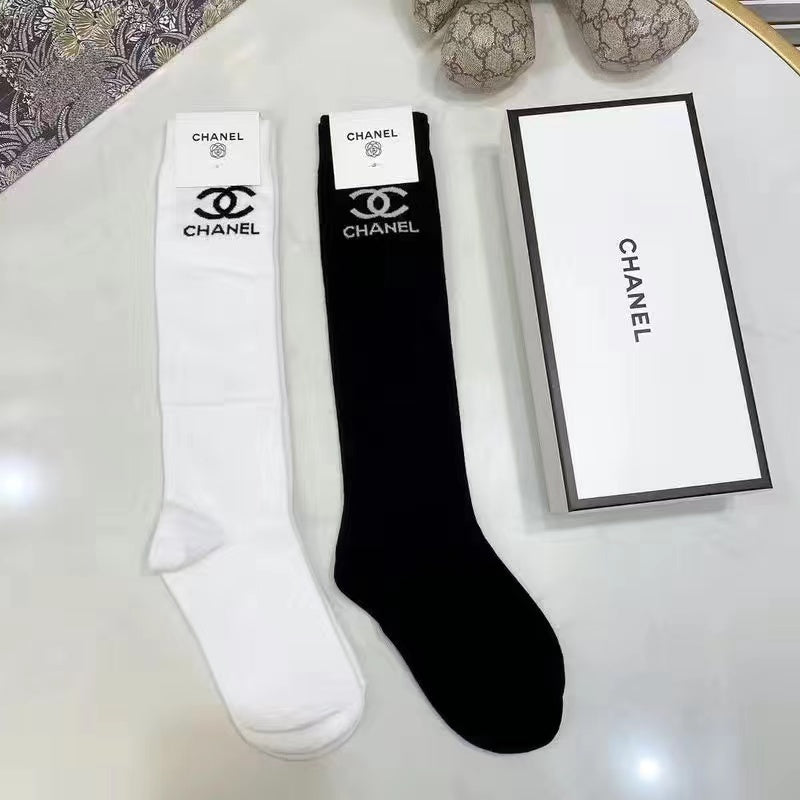 All-match new black cotton bronzing mid-length socks