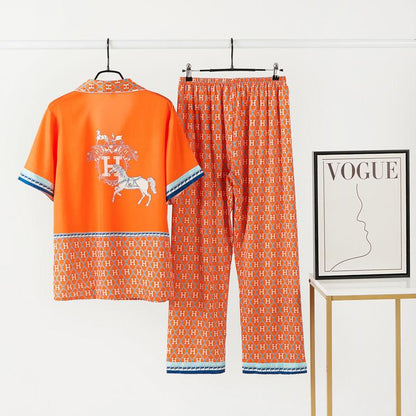 New Ice Silk Thin Short-sleeved Trousers Women's Three-suit 1024032530