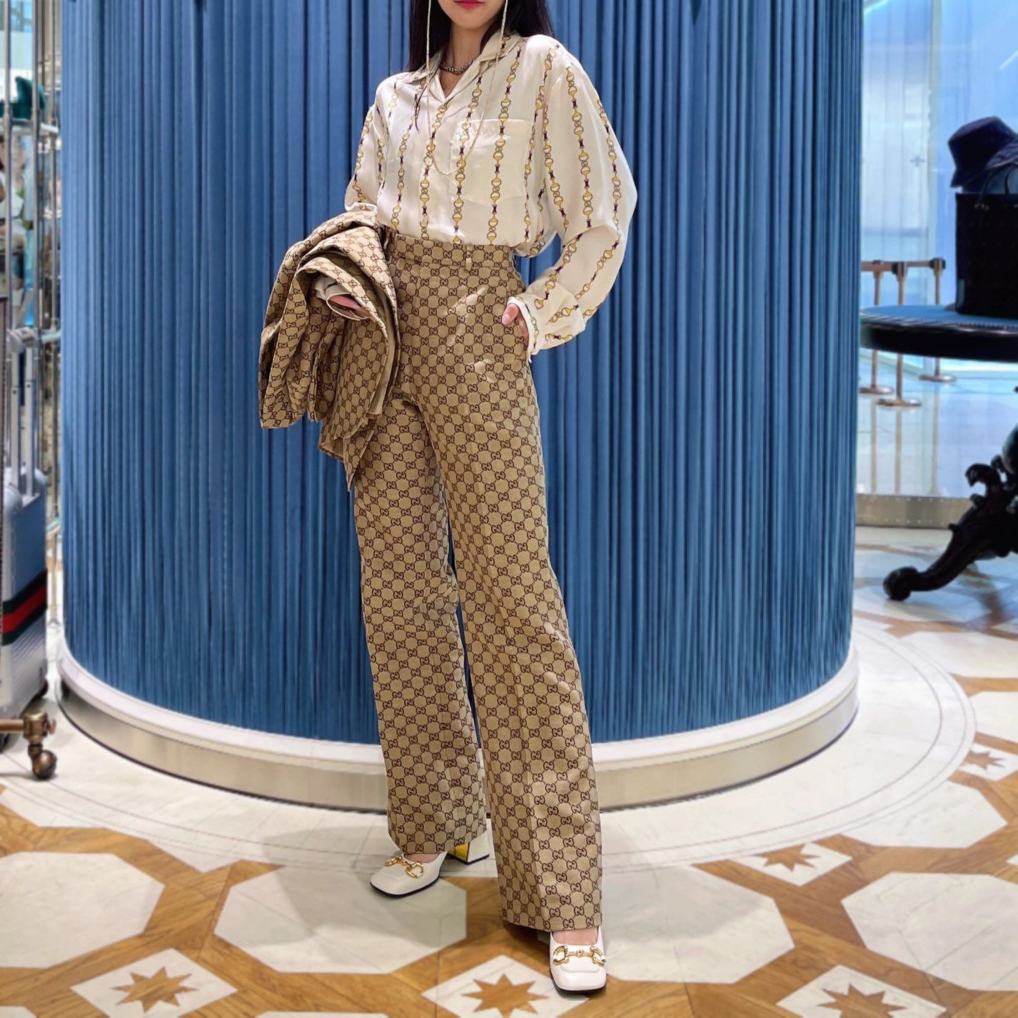 printed khaki suit XC0723080301