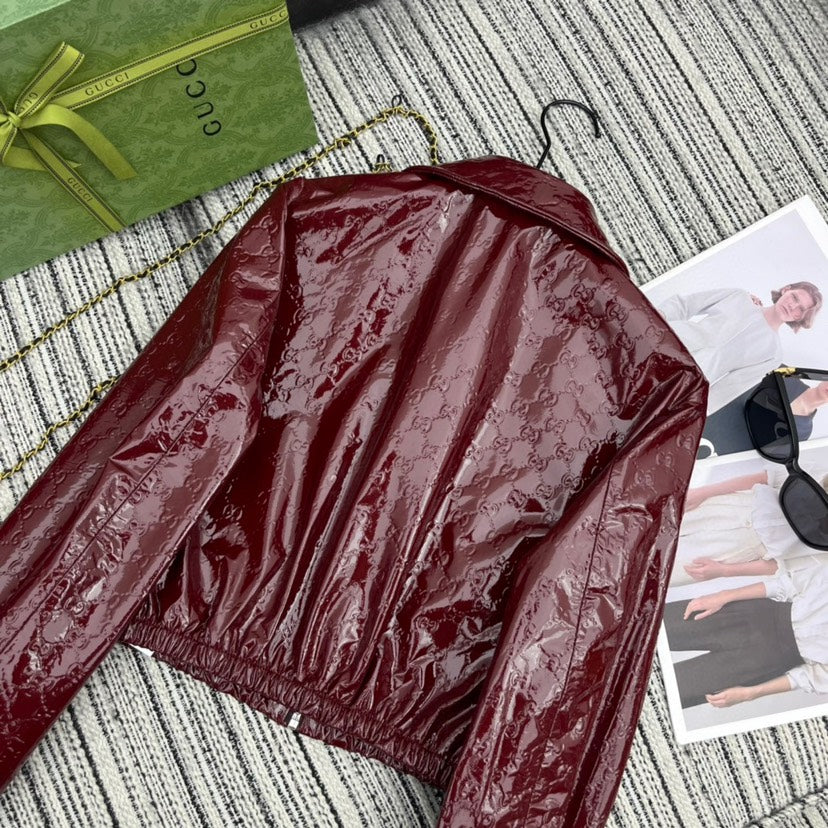 New Double G Lapel Short Leather Jacket 1025102402