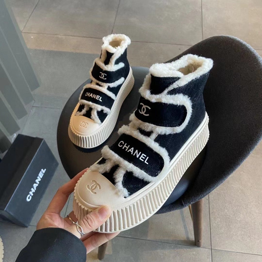 23 CL Velvet high-top and low-top genuine leather thick-soled warm Velcro fasteners, versatile and fashionable platform shoes PD 0423111405  1