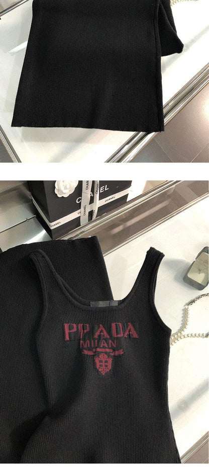 New Fashion All-match Ice Silk Knitted Sling Dress 1024040306