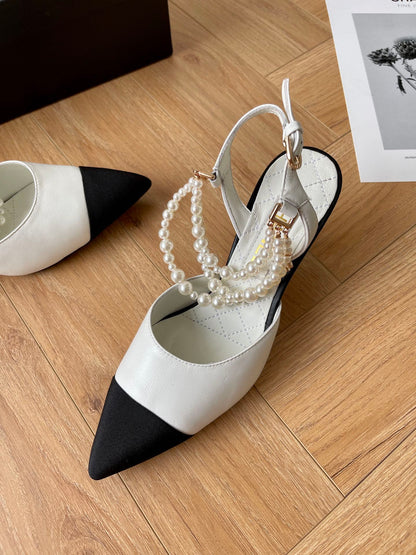 CNL Pointed pearl chain high heel sandals 1824070202