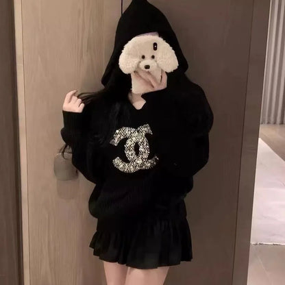 High end hooded knitted sweater 1024111505