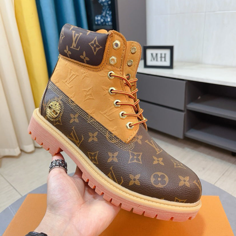 New Black and Brown V Logo Men's bootsPD052024090603