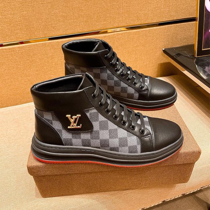 Men's black  Leisure printed leather casual mid-top shoes