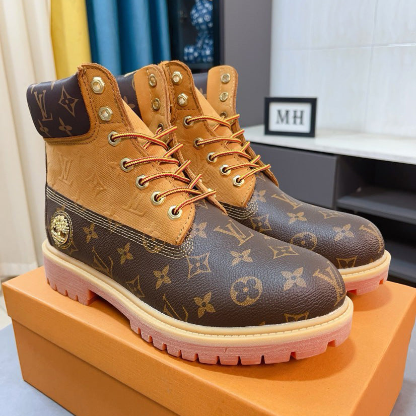 New Black and Brown V Logo Men's bootsPD052024090603