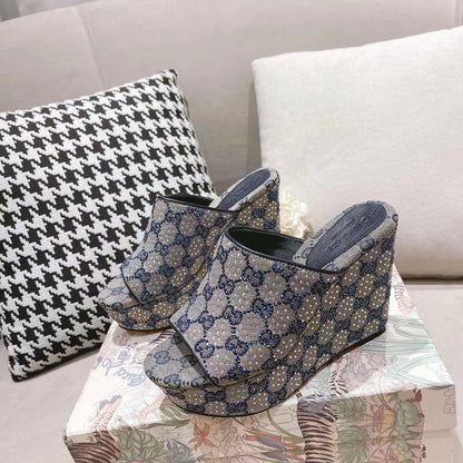 G new printed sequins platform ladies slippers XC07061201