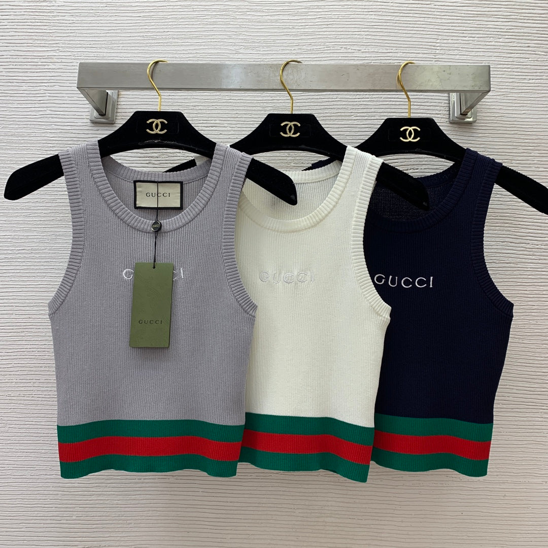 Slim-fit stretch-knit vest top with embroidered logo and contrast stripes 0724100901