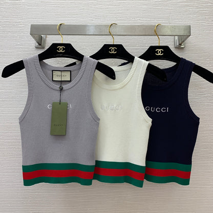 Slim-fit stretch-knit vest top with embroidered logo and contrast stripes 0724100901