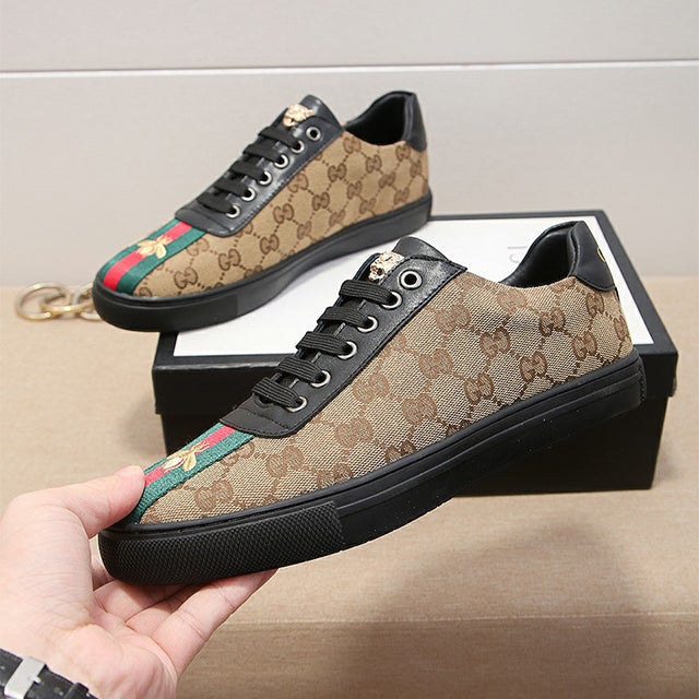 Men's Brown  Leisure printed canvas heavy industry bee casual shoes