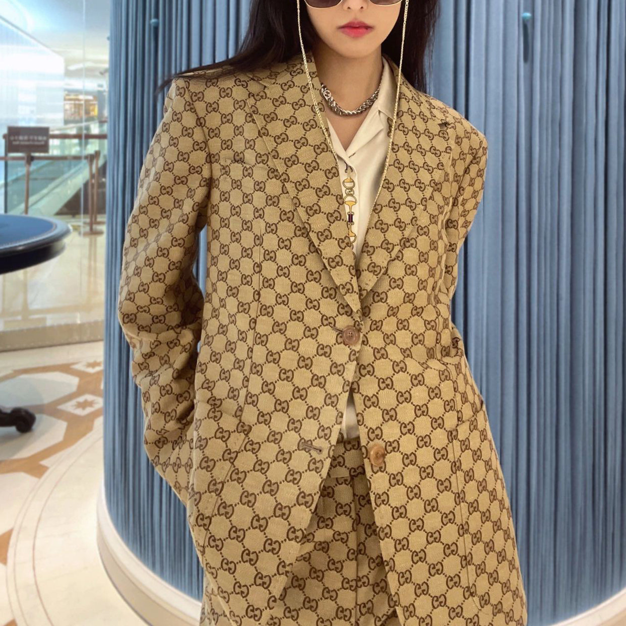 printed khaki suit XC0723080301