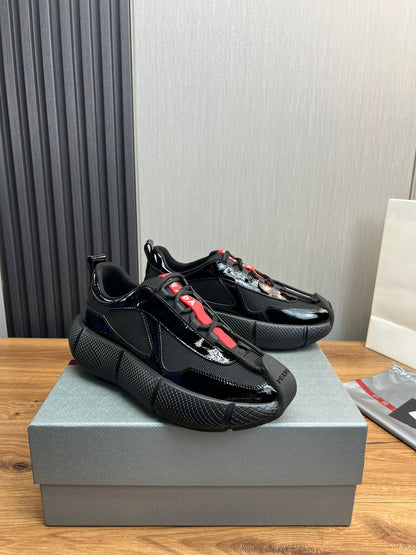 PR patent leather and mesh lace-up sneakers 0724111901