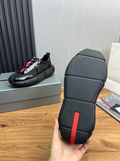 PR patent leather and mesh lace-up sneakers 0724111901