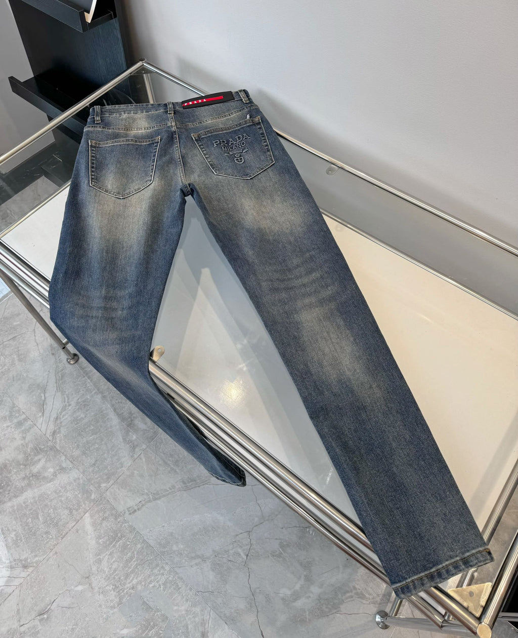 PR Embossed Letters Straight Leg Skinny Jeans 1824091007