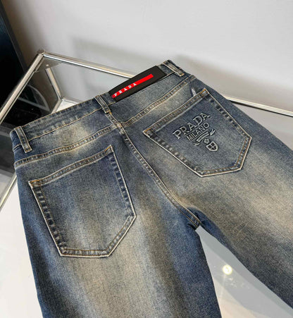 PR Embossed Letters Straight Leg Skinny Jeans 1824091007