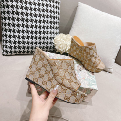 G new printed sequins platform ladies slippers XC07061201