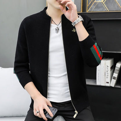 Men's Knitted Sweater Cardigan Stand Collar Little Bee Coat XC0823091105