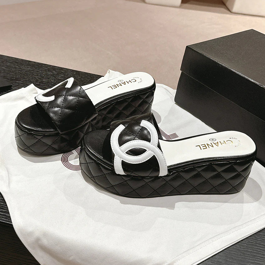 New style diamond grid thick sole sponge cake slope heel sandals 1024062802