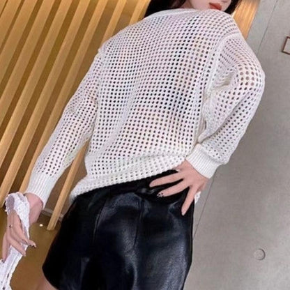 New hollow out knit sweater loose and versatile long sleeved pullover 1024030808